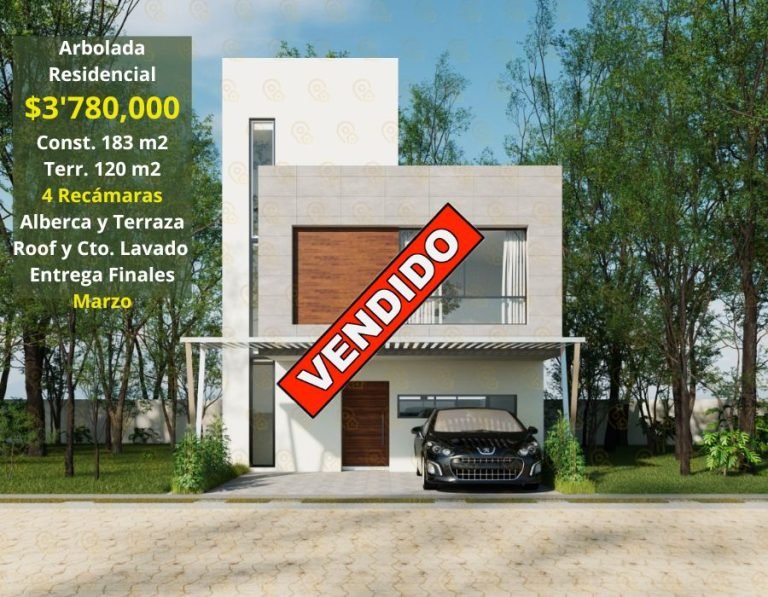 Arbolada Residencial 31-mzo-23 990 x 700 px $3'780,000 Const. 183 m2 Terr. 120 m2 4 Recámaras Alberca y Terraza Roof y Cto